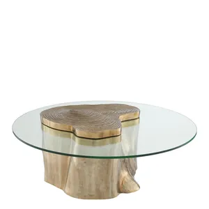 Table basse en métal au Design d'arbre de luxe, décoration d'intérieur, cadre en verre, Table basse - Product Image 1