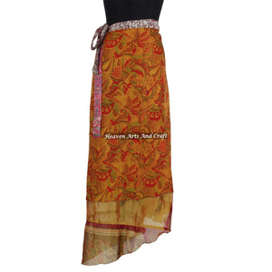 Falda de seda para mujer 2026, falda cruzada vintage hermosa, falda cruzada mágica de seda de 2 capas reversible, sari de seda mágico largo. - Product Image 6