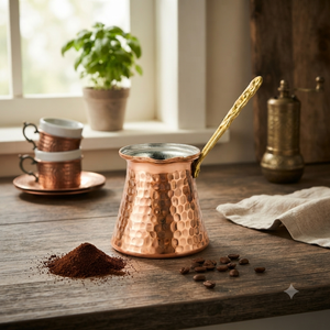 Cafetera Turca de Cobre Martillado a Mano, Estilo Vintage, Cezve, Ibrik Árabe, Briki Griega, Calentador de Leche para Estufa con Larga Asa de Latón Sólido - Product Image 4