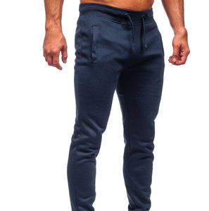 Men's Navy Blue Cotton Straight Vintage Sweatpants Elastic Waist Drawstring Casual Joggers Side Pockets Midweight Knitted Autumn - Product Image 2