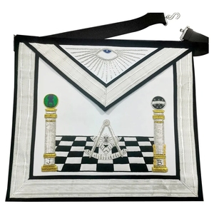 Tablier maçonnique en satin brodé, motif géométrique, colonnes noires, blanches et dorées, design damier, pour usage artisanal traditionnel - Product Image 1