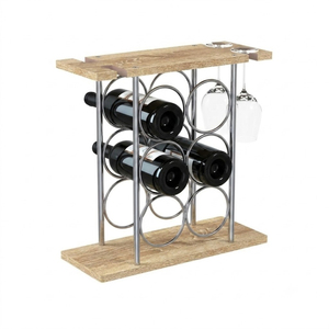 12-Bottle Rustic Countertop Wine Rack with Solid Wood Top 4-Tier <b>Freestanding</b> Metal Wine Holder For Home <b>Bar</b> Kitchen And Living - Product Image 2