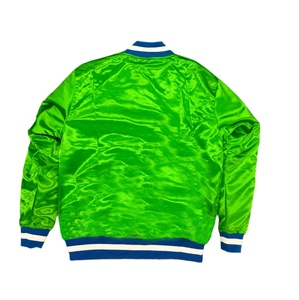 Chaqueta Varsity con ribete azul y blanco, cuello vuelto, corte regular, forro de satén de poliéster, estilo preppy de otoño - Product Image 4