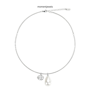 Collar Ajustable de Acero Inoxidable con Colgante de Perla y Diamante, Gargantilla en Tono Plateado para Mujer, Regalo para Fiesta - Product Image 1