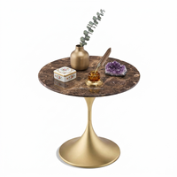 Table d'appoint de luxe en marbre brun avec piétement en aluminium cannelé, table ronde pour boissons, mobilier pour hôtels et restaurants (vente en gros)