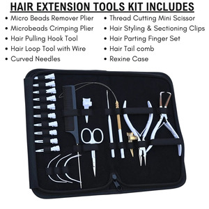 Hair Extension Tools Kit for Micro <b>Bead</b> Crimping Removal Hook Loop Curved <b>Needles</b> - Product Image 1