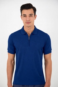 Wholesale Premium Quality 100% Cotton Pique Fabric Collar Zipper Placket Casual Business Custom Men's Short Sleeve for Shirt - Product Image 3