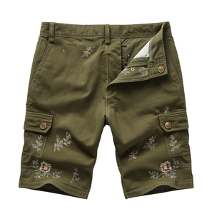 Pantalones Cortos de Moda Premium Bordados en Verde Oliva para Hombre, Personalizados OEM ODM - Product Image 3