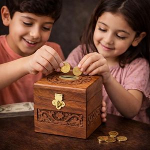 Tirelire en bois pour enfants, boîte à monnaie en bois naturel, forme carrée, tirelire pour enfants, idée cadeau pour garçons et filles - Product Image 6