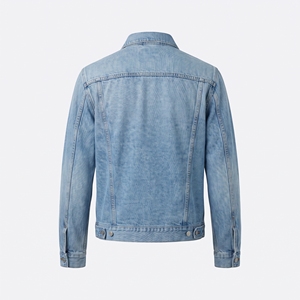 เสื้อแจ็คเก็ตเดนิมสีฟ้าอ่อนเคลือบผิวสำหรับผู้ชาย ผ้าฝ้าย 100% คอตั้ง ปิดด้วยซิป สไตล์ลำลอง สตรีทแวร์ เสื้อนอกสำหรับฤดูใบไม้ร่วง สีพื้น - Product Image 3