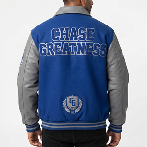 Turn Down Collar Varsity <b>Jacket</b> <b>Men</b> Embroidered Patches Baseball <b>Jackets</b> Leather Sleeve Patches Wool Varsity <b>Jacket</b> <b>Men's</b> - Product Image 2