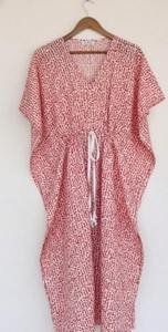 Vestido Kaftán Maxi Tradicional de Algodón con Estampado Tie Dye y Cuello en V para Mujer, Nuevo, Holgado, con Cintura Ajustable, Estilo Playa, Informal - Product Image 4