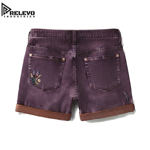 High Quality Washed Denim Jorts with Botanical Floral Embroidery and Contrasting <b>Rolled</b> Cuffs Y2K Streetwear Shorts - Product Image 3