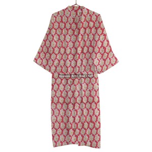 Peignoir imprimé vintage fille en pur coton Kimono en coton imprimé main bloc Peignoir imprimé floral - Product Image 3