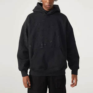 Sweat à capuche décontracté en mélange de coton doux, effet usé et déchiré, pour le quotidien - Product Image 2