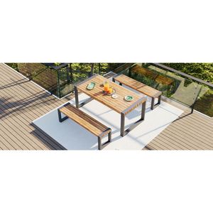 Vai unico Set da pranzo Patio con struttura in legno di Acacia in acciaio 3 pezzi per uso esterno interno per tutte le stagioni con struttura naturale 2 - Product Image 6