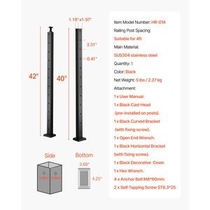 Poteau d'angle pour garde-corps en acier inoxydable de 42x1x2 pouces, en forme de L, avec trous pré-percés pour pièces d'escalier - Product Image 4