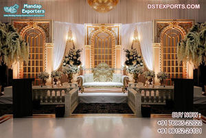 Elegant White Moroccan Theme <b>Wedding</b> Stage Panels Luxury Western FRP <b>Frames</b> for <b>Wedding</b> Sangeet Ceremony Decor - Product Image 4