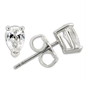 0W163-Orecchini a Perno Raffinati in Argento Sterling 925 Placcato Rodio con Zirconi Cubici Trasparenti di Grado AAA - Product Image 1