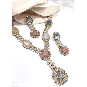 Designer High Quality Silver Plated Zircon Classic Statement Fusion Necklace Set Earrings Wedding Party Modern Wear Collection - Product Image 2