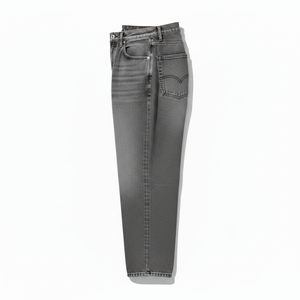 Jean en denim délavé à taille haute et coupe droite pour homme, style workwear, avec plusieurs poches, fermeture boutonnée, en coton bleu - Product Image 2