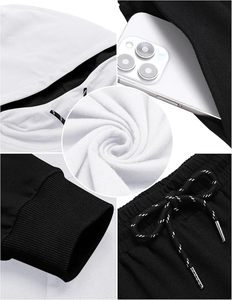 Men 2 Piece Tracksuit Outfit Contrast Color Patchwork Hoodie Sweatshirt Sweatpants Casual Jogging Sweatsuit <b>Set</b> - Product Image 5