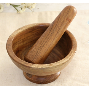 Mortier et pilon manuels en bois massif naturel 167 ml, écologiques, pour herbes et épices - Product Image 4