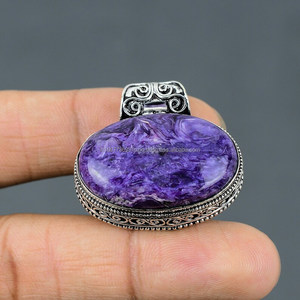 Colgante de Plata de Ley 925, colgante de plata hecho a mano, colgante de charoita ovalada, colgante de piedra azul, regalo para ella - Product Image 4