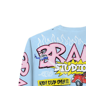 T-shirt à manches longues surdimensionné pour homme, streetwear, imprimé cartoon, jersey en coton, col rond, logo au dos - Product Image 3