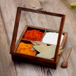 Artisan Wooden Kitchen Spice Organizer with Multiple Sectioned Compartments for Masala <b>Herbs</b> Seeds and Seasonings Spice Tools - Product Image 6