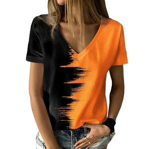 Women's Summer Casual V-Neck Crop Top Breathable Cotton Short Sleeve Loose Fit Crop Length T-Shirt XL XXS Sizes Wholesale Price - Product Image 5