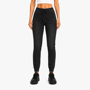 Factory Price Womens <b>Denim</b> Jeans Elastic Drawstring Waist Cuffed Ankle <b>Stretch</b> <b>Denim</b> Jogger Pants Plain Casual <b>Denim</b> Jeans - Product Image 1