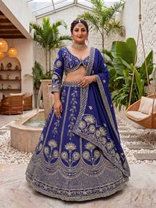 Premium Chinon Silk <b>Sequins</b> and Zari Embroidered Lehenga Choli with Dupatta | Semi Stitched 3.5 Meter <b>Flare</b> Wedding Bridal Party - Product Image 3