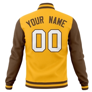 Chaqueta Varsity Unisex Amarillo Marrón con Nombre y Número Personalizados, Estampado Frontal, Estilo Vintage, para Primavera, Transpirable, Resistente al Viento - Product Image 3