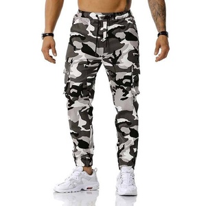 Pantalon de survêtement cargo camouflage bleu pour homme, taille élastique avec cordon de serrage, léger, respirant, décontracté, effet délavé - Product Image 3