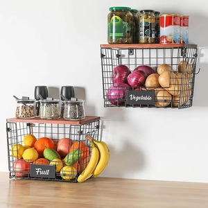 Paniers de rangement robustes en fil d'acier et bois massif pour cuisine, placard, garde-manger et rangement domestique - Product Image 6