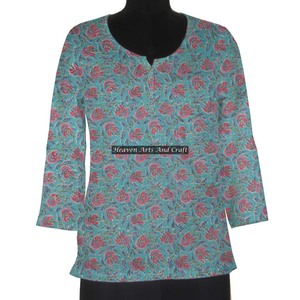 Indian Wholesale Cotton Hand Block Print Tunic Floral Print Designer Sexy Top <b>Women</b> Short <b>Kurta</b> - Product Image 1