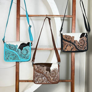 Sacs messager pour femmes en cuir de vachette artisanal, élégants, à motif floral et fermeture éclair, sacs à bandoulière - Product Image 2