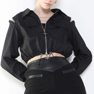 Veste courte en toile pour femme, best-seller automne-hiver, avec fermeture éclair, chaude et décontractée, en polyester/coton - Product Image 1