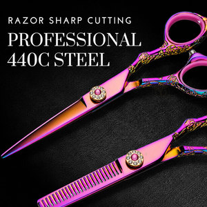 Ensemble de ciseaux à cheveux professionnels luxueux en acier inoxydable rose - Comprend des ciseaux de coupe et des ciseaux à effiler QORVEX INSTRUMENTS - Product Image 4