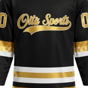 ชุดเสื้อฮอกกี้น้ำแข็งสีดำทองสำหรับผู้ชาย พร้อมกางเกงขาสั้น คอวี ลายทาง โพลีเอสเตอร์ ชุดกีฬา สำหรับการแข่งขัน ฝึกซ้อม และการแสดง - Product Image 5