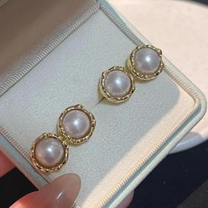 Boucles d'oreilles en perles d'eau douce Zhuji 9-10 mm, rondes violettes, argent S925 avec des défauts simples, vente en gros, approvisionnement transfrontalier en direct - Product Image 5