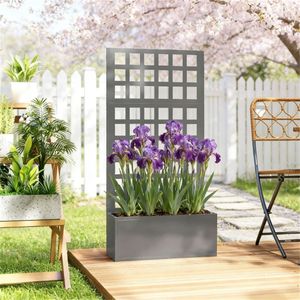 Fioriera Rialzata Grigia e Scaffale per Giardino, Elegante Recinzione, Traliccio e Cancelli - Product Image 4