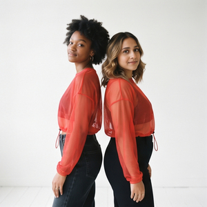 <b>Sheer</b> Red Mesh Crop <b>Tops</b> Women O-Neck <b>Long</b> <b>Sleeve</b> Casual Transparent Blouse Breathable Lightweight See Through <b>Tops</b> - Product Image 4