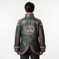 Veste en cuir pour homme de style japonais, col mandarin, design brodé Dream Eater, vêtements d'automne