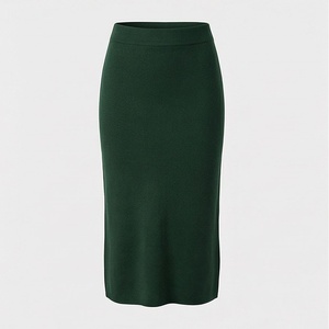 Women's Green Knitted Pencil <b>Skirt</b> <b>Elastic</b> Waist Knee-Length Solid Color Minimalist Style All Seasons Wear - Product Image 1