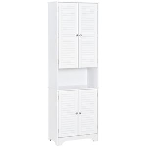 Freestanding European Bathroom Linen Tower Simple <b>Tall</b> <b>Storage</b> PVC MDF Cabinet Adjustable Shelves Double Door White for Hotels - Product Image 1