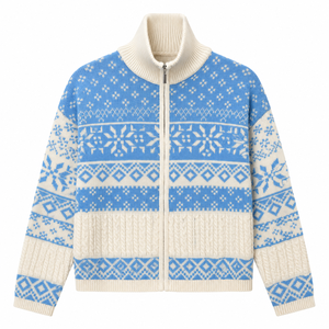 Women’s Nordic Snowflake Jacquard Full Zip High Neck Sweater Acrylic Fair Isle Knitted Cardigan | OEM Manufacturer Bangladesh - Product Image 4