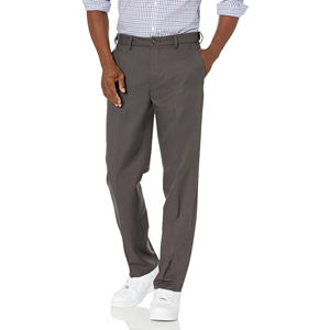 Pantalones de hombre de pierna recta, color gris, antiarrugas, informales elegantes, para trabajo, cintura media, cierre de botón, frente plano, tejido de poliéster. - Product Image 3
