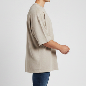 T-shirts unisexes surdimensionnés en coton uni 3D, col rond, manches courtes, écologiques, vintage, décontractés, grande taille, tricot jersey respirant, devant - Product Image 2